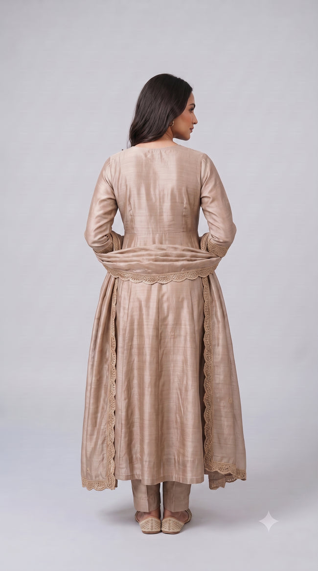 Cream Vichitra Silk Stitched Suit