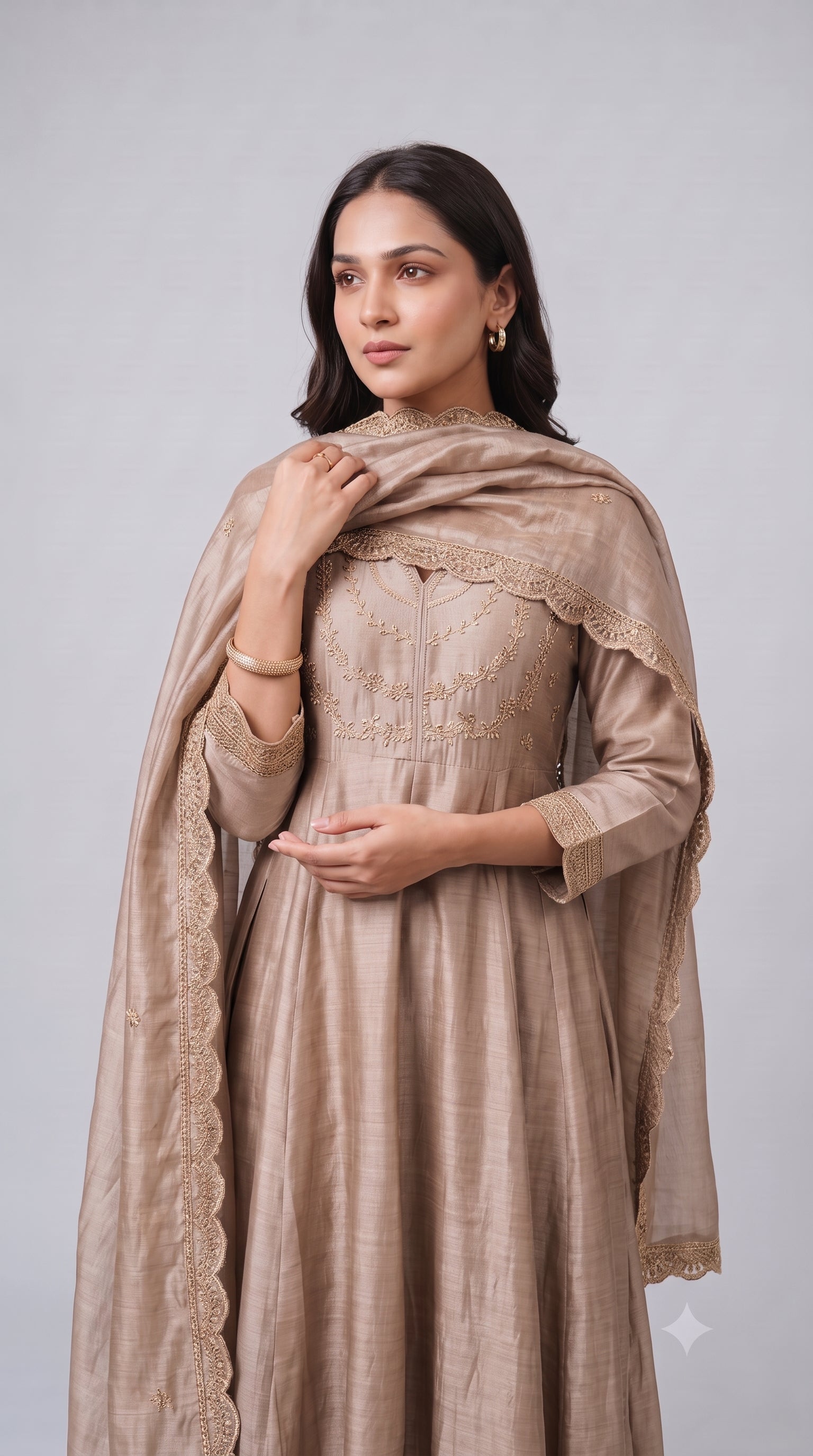 Cream Vichitra Silk Stitched Suit
