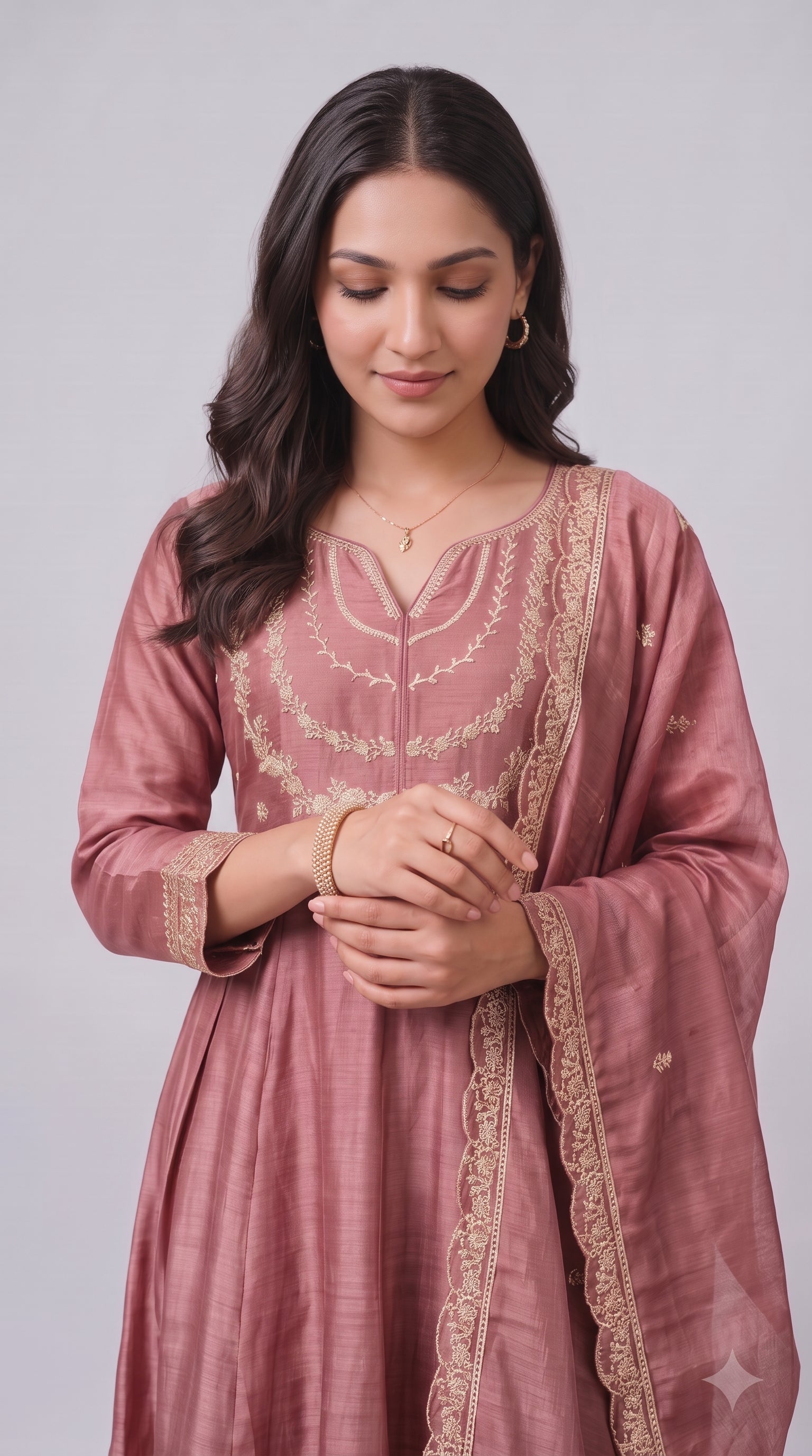 Rose Pink Vichitra Silk Stitched Suit
