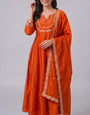 Orange Vichitra Silk Stitched Suit