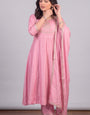 Pink Vichitra Silk Stitched Suit With Neck Embroidery