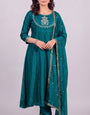 Rama Blue Vichitra Silk Stitched Suit With Neck Embroidery