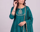 Rama Blue Vichitra Silk Stitched Suit With Neck Embroidery