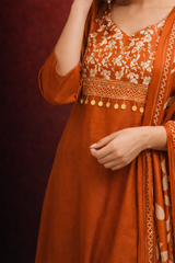 Printed Rustic Orange Pure Cotton Stitched Suit Set