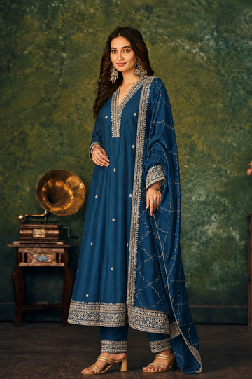 Royal Blue Silk Stitched Suit