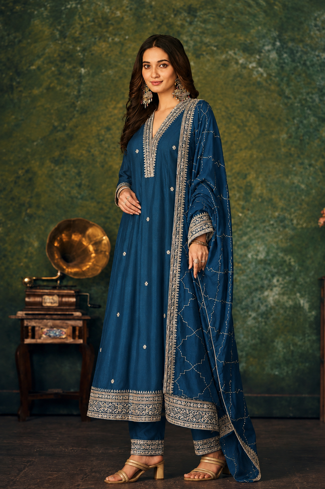 Royal Blue Silk Stitched Suit