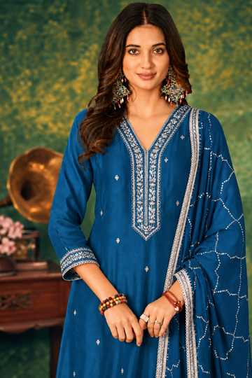 Royal Blue Silk Stitched Suit