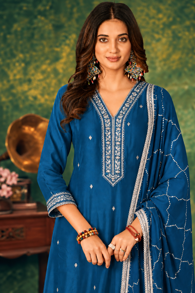 Royal Blue Silk Stitched Suit