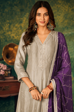 Beige-Purple Silk Stitched Suit