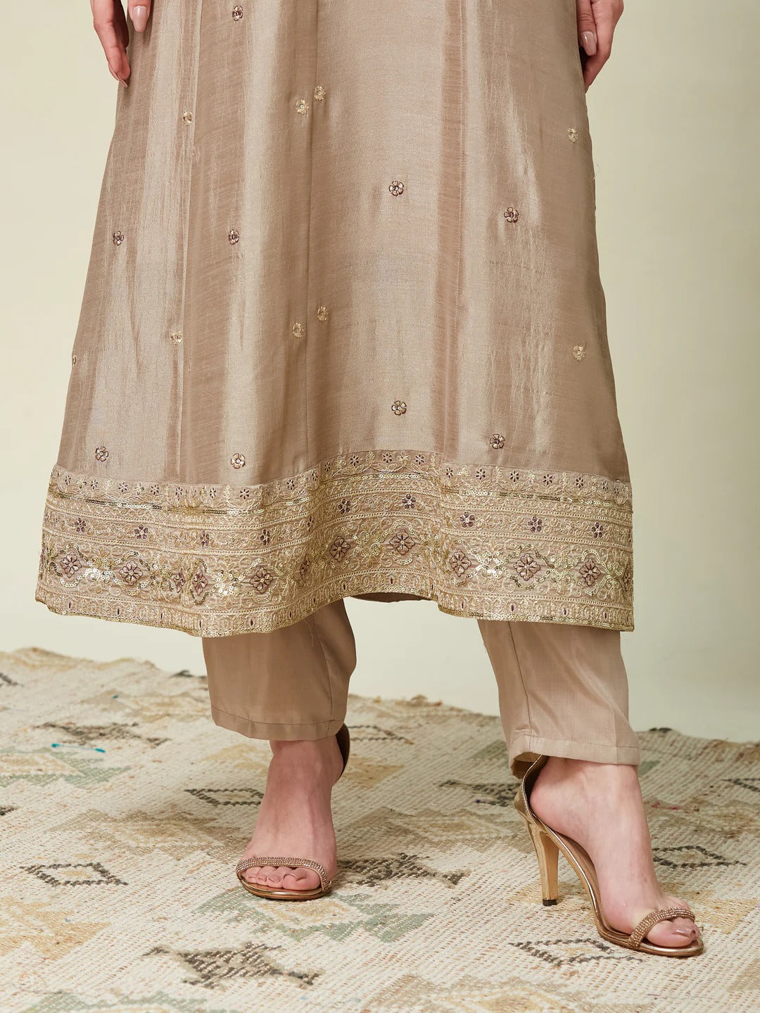 Beige-Purple Silk Stitched Suit