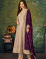 Beige-Purple Silk Stitched Suit