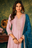 Pink-Blue Silk Stitched Suit