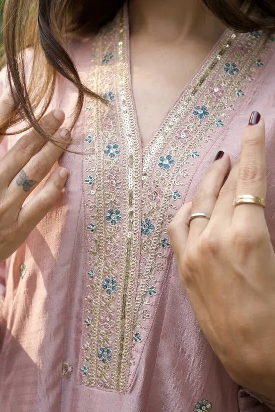 Pink-Blue Silk Stitched Suit