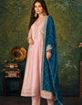 Pink-Blue Silk Stitched Suit