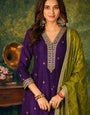 Purple-Green Silk Stitched Suit