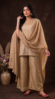 Beige Crunchy Silk Embroidered Stitched Suit