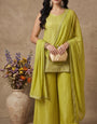 Olive Green Crunchy Silk Embroidered Stitched Suit