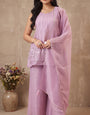 Lavender Crunchy Silk Embroidered Stitched Suit