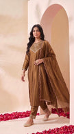 Brown Embroidered Silk Stitched Suit