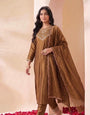 Brown Embroidered Silk Stitched Suit