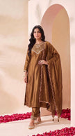 Brown Embroidered Silk Stitched Suit