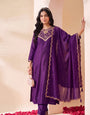 Purple Embroidered Silk Stitched Suit