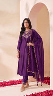 Purple Embroidered Silk Stitched Suit