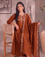 Peach Gold Embroidery Silk Stitched Suit