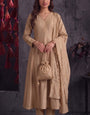 Beige Vichitra Silk Stitched Suit