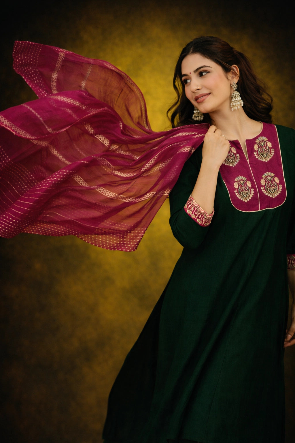 Emerald Green Silk Blend Embroidered Stitched Suit Set Main image