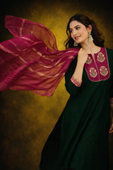 Emerald Green Silk Blend Embroidered Stitched Suit Set