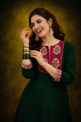 Emerald Green Silk Blend Embroidered Stitched Suit Set