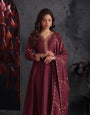 Wine Vichitra Silk Stitched Suit