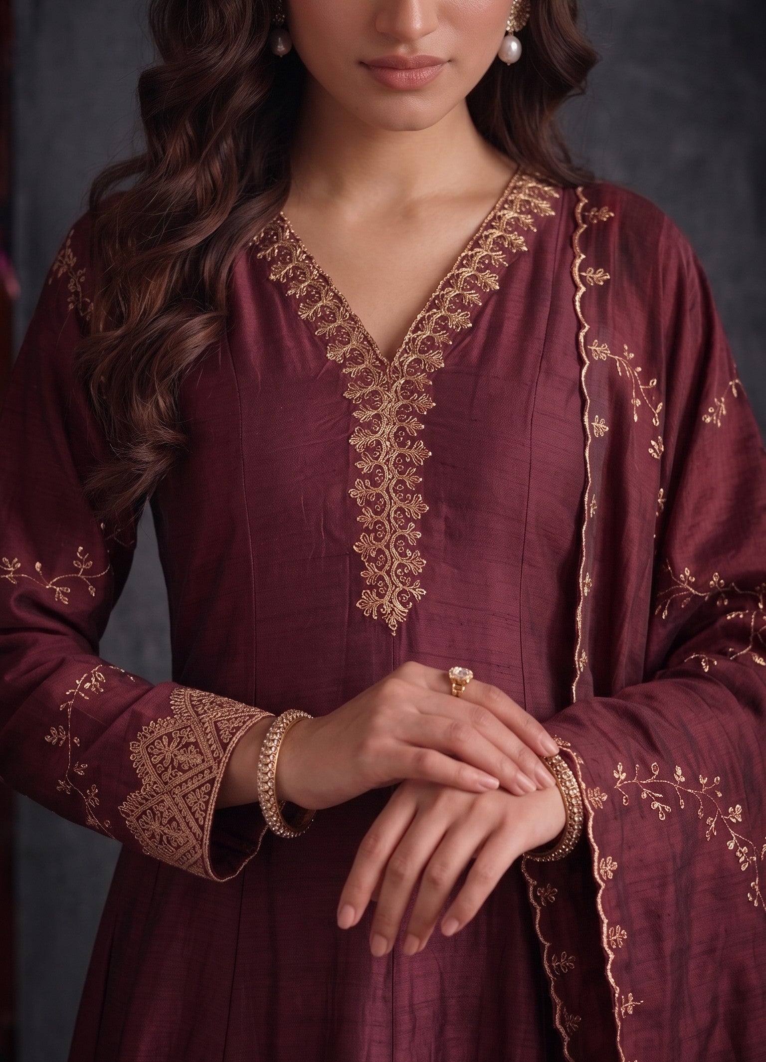 Wine Vichitra Silk Stitched Suit
