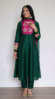 Emerald Green Silk Blend Embroidered Stitched Suit Set