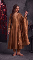 Brown Vichitra Silk Stitched Suit