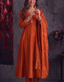 Orange Vichitra Silk Stitched Suit