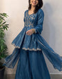 Blue Shimmer Crunchy Silk Stitched Suit