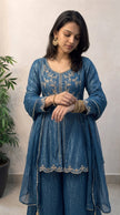 Blue Shimmer Crunchy Silk Stitched Suit