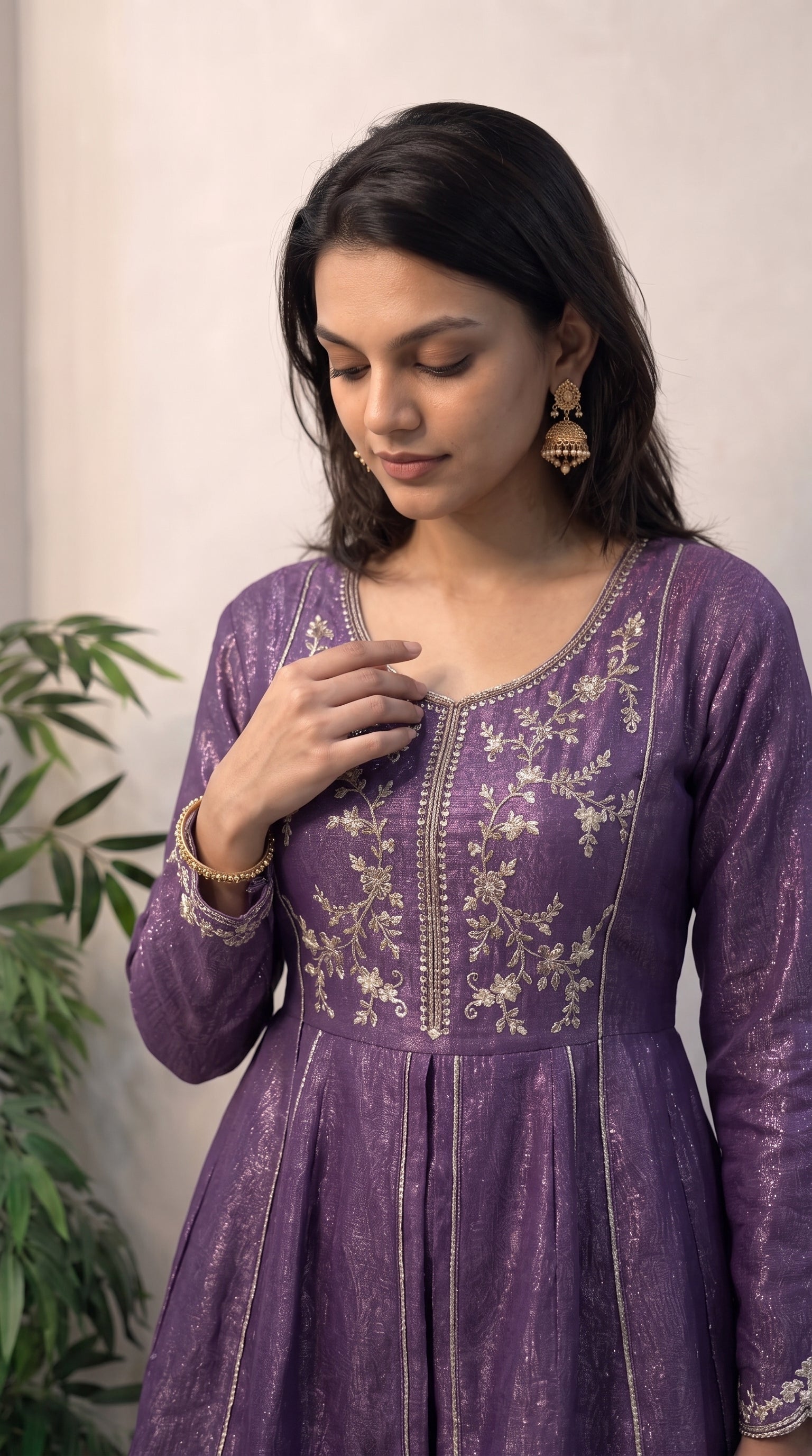 Purple Shimmer Crunchy Silk Stitched Suit