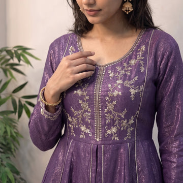 Purple Shimmer Crunchy Silk Stitched Suit