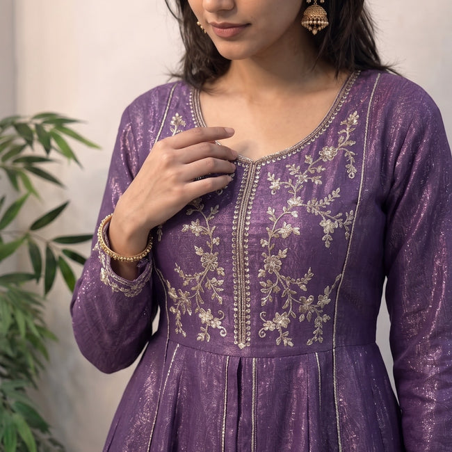 Purple Shimmer Crunchy Silk Stitched Suit