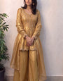 Yellow Shimmer Crunchy Silk Stitched Suit