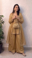 Yellow Shimmer Crunchy Silk Stitched Suit