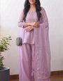 Lavender Crunchy Silk Floral Embroidery Stitched Suit