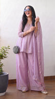 Lavender Crunchy Silk Floral Embroidery Stitched Suit