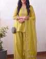 Mustard Crunchy Silk Floral Embroidery Stitched Suit