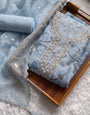 Sky Blue Viscose Handwork Unstitched Suit Set