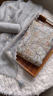 Beige Viscose Handwork Unstitched Suit Set