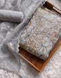 Beige Viscose Handwork Unstitched Suit Set